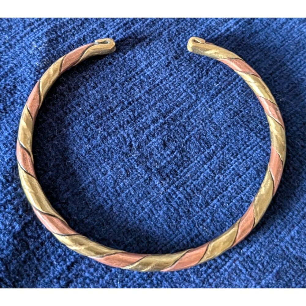 African Twisted Copper/Brass Cuff Bracelet Handcrafted Unisex Open-Back 2.75 in